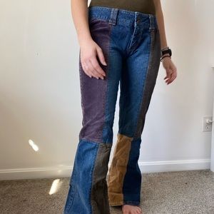 Vintage low rise jeans with corduroy patches